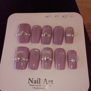 Elegant Purple Press-On Nails with Pearl Accents